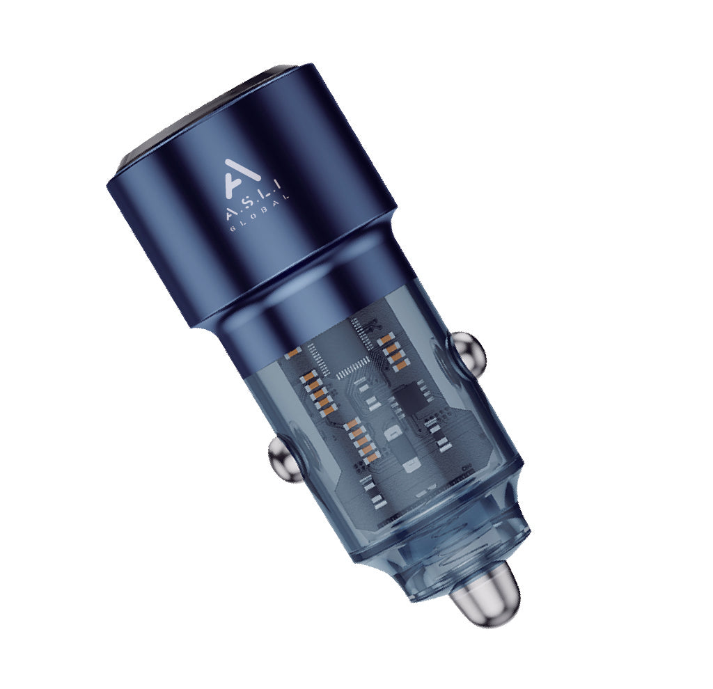 Asli Global Power Ride Pro 90w Car Charger Dual USB-C | Blue Asli Global Power Ride Pro 90w Car Charger Dual USB-C | Blue